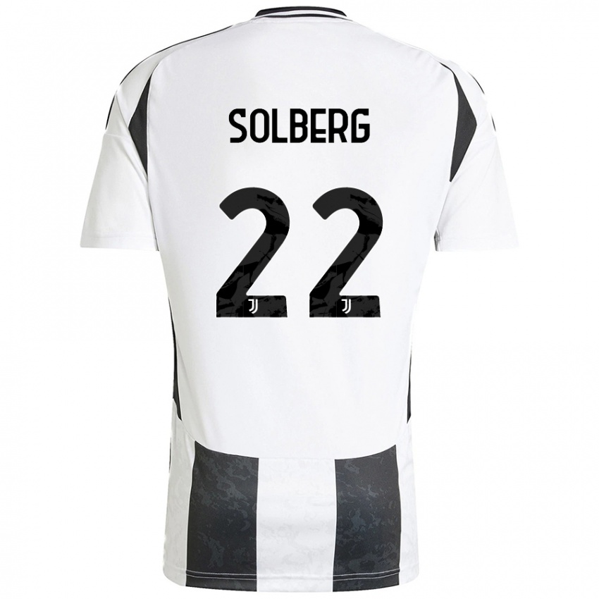 Enfant Maillot Elias Solberg #22 Blanc Noir Tenues Domicile 2024/25 T-Shirt Belgique