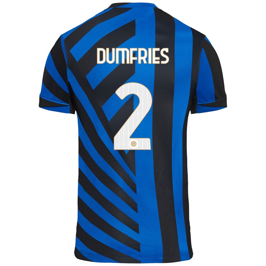 Kinderen Denzel Dumfries #2 Blauw Zwart Thuisshirt Thuistenue 2024/25 T-Shirt België