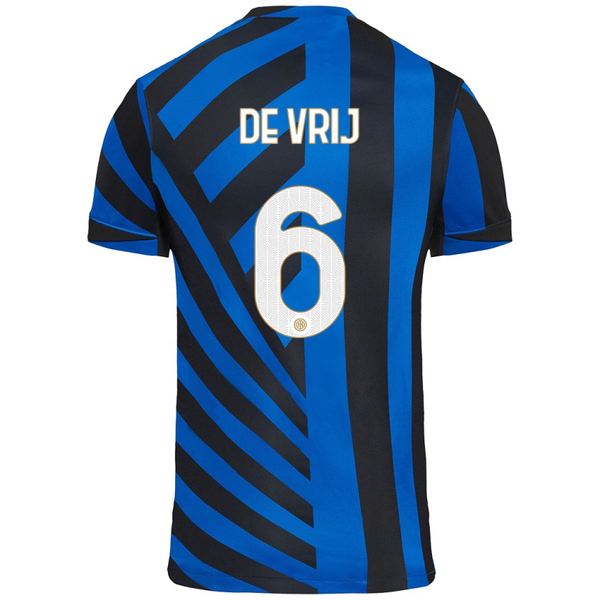 Kinderen Stefan De Vrij #6 Blauw Zwart Thuisshirt Thuistenue 2024/25 T-Shirt België