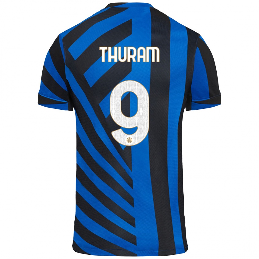 Enfant Maillot Marcus Thuram #9 Bleu Noir Tenues Domicile 2024/25 T-Shirt Belgique