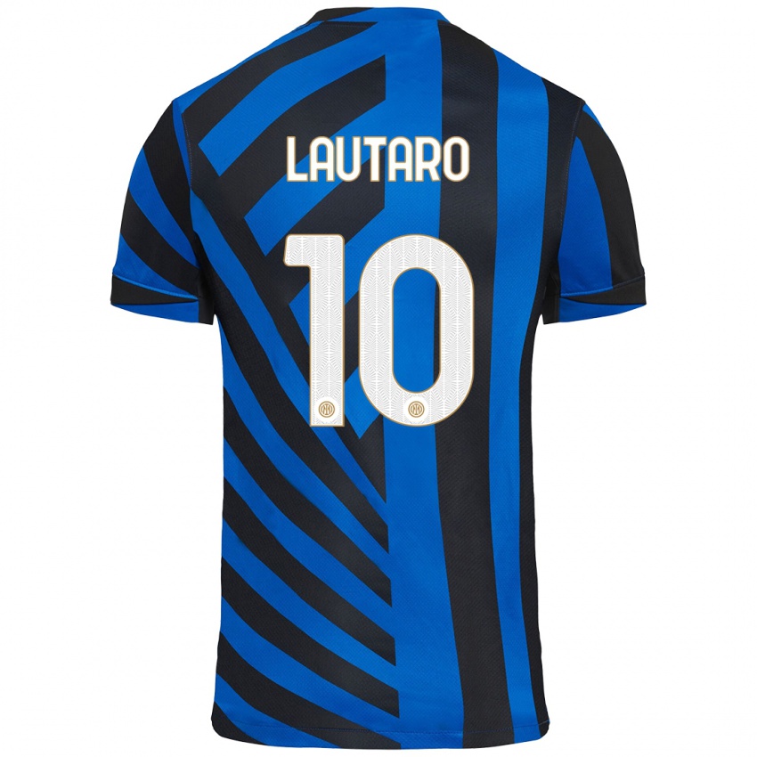 Enfant Maillot Lautaro Martinez #10 Bleu Noir Tenues Domicile 2024/25 T-Shirt Belgique