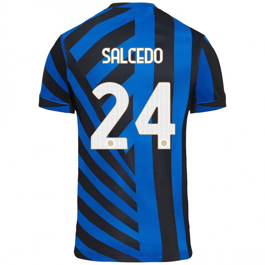 Enfant Maillot Eddie Salcedo #24 Bleu Noir Tenues Domicile 2024/25 T-Shirt Belgique