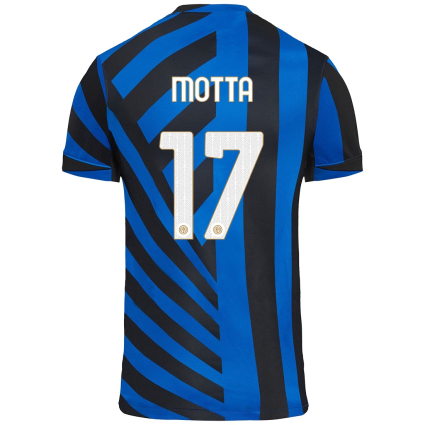 Enfant Maillot Matteo Motta #17 Bleu Noir Tenues Domicile 2024/25 T-Shirt Belgique