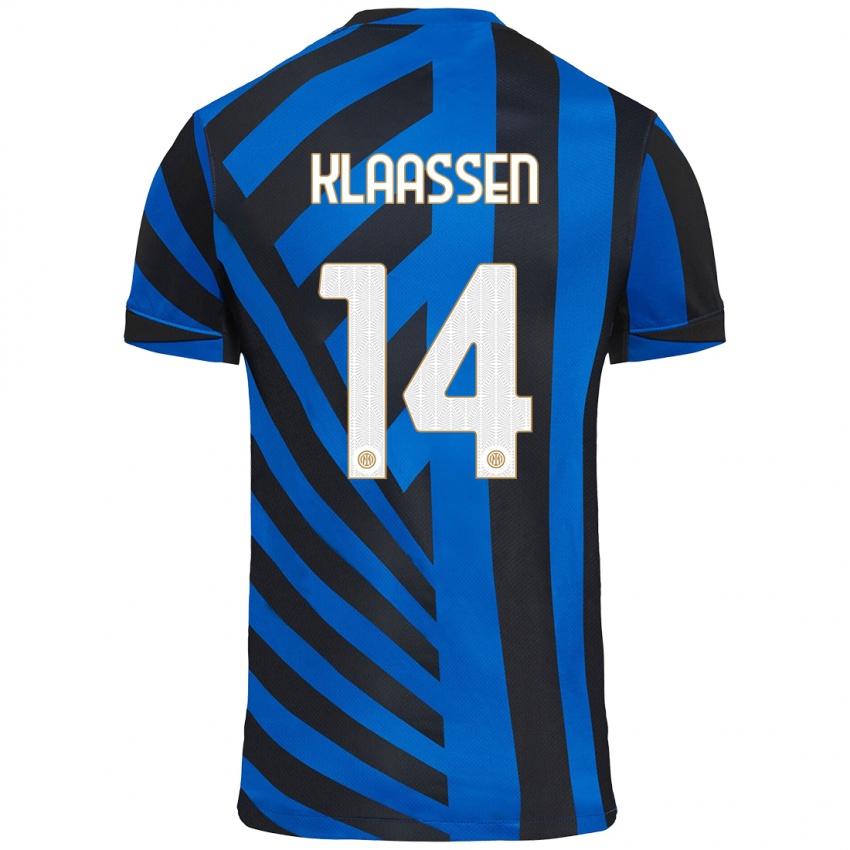 Enfant Maillot Davy Klaassen #14 Bleu Noir Tenues Domicile 2024/25 T-Shirt Belgique