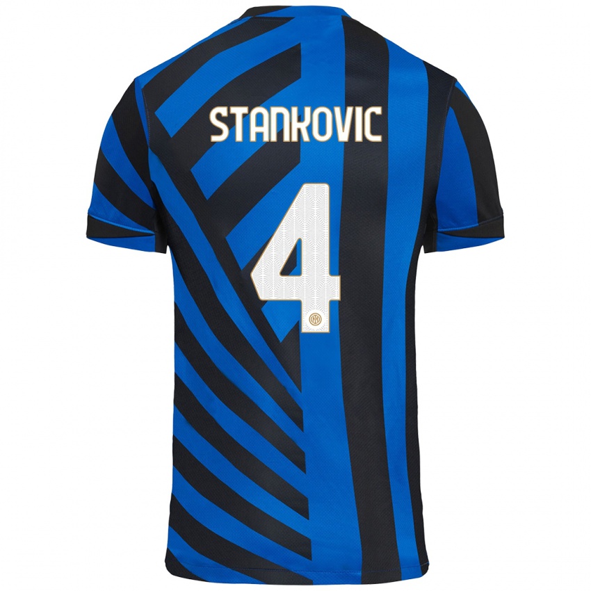 Enfant Maillot Aleksandar Stankovic #4 Bleu Noir Tenues Domicile 2024/25 T-Shirt Belgique