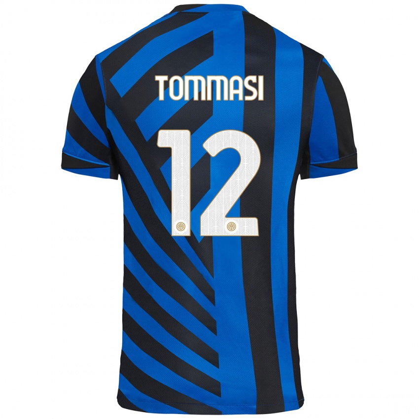 Enfant Maillot Francesco Tommasi #12 Bleu Noir Tenues Domicile 2024/25 T-Shirt Belgique