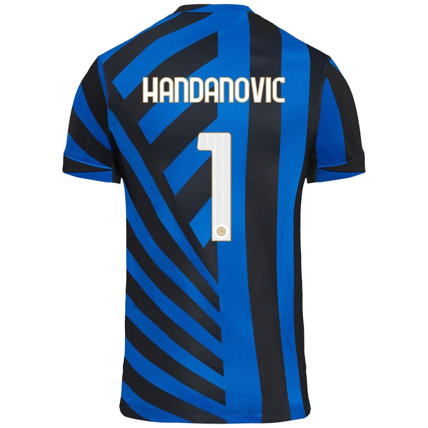 Enfant Maillot Samir Handanovic #1 Bleu Noir Tenues Domicile 2024/25 T-Shirt Belgique