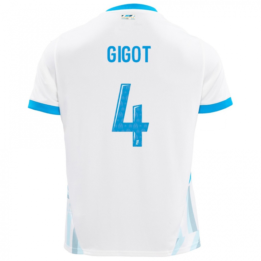 Enfant Maillot Samuel Gigot #4 Blanc Bleu Ciel Tenues Domicile 2024/25 T-Shirt Belgique