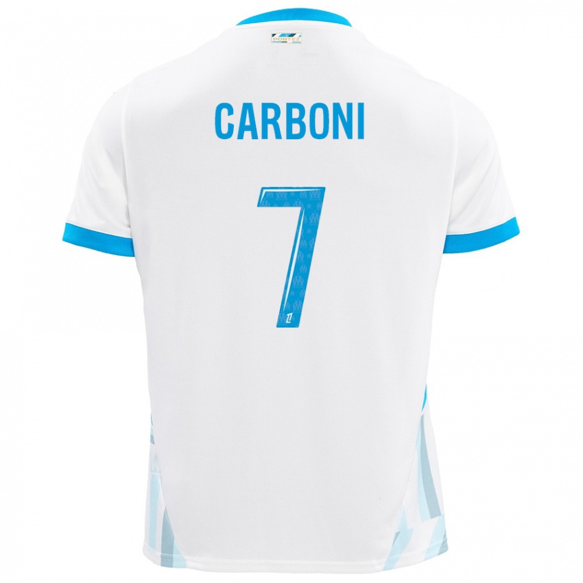 Enfant Maillot Valentín Carboni #7 Blanc Bleu Ciel Tenues Domicile 2024/25 T-Shirt Belgique