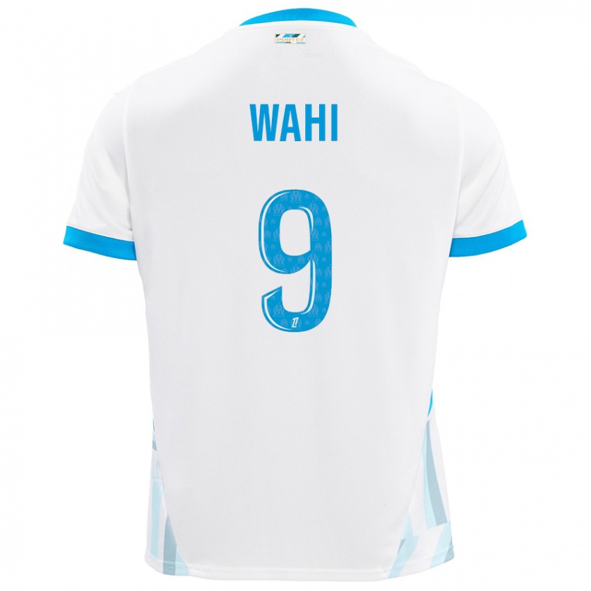 Enfant Maillot Elye Wahi #9 Blanc Bleu Ciel Tenues Domicile 2024/25 T-Shirt Belgique