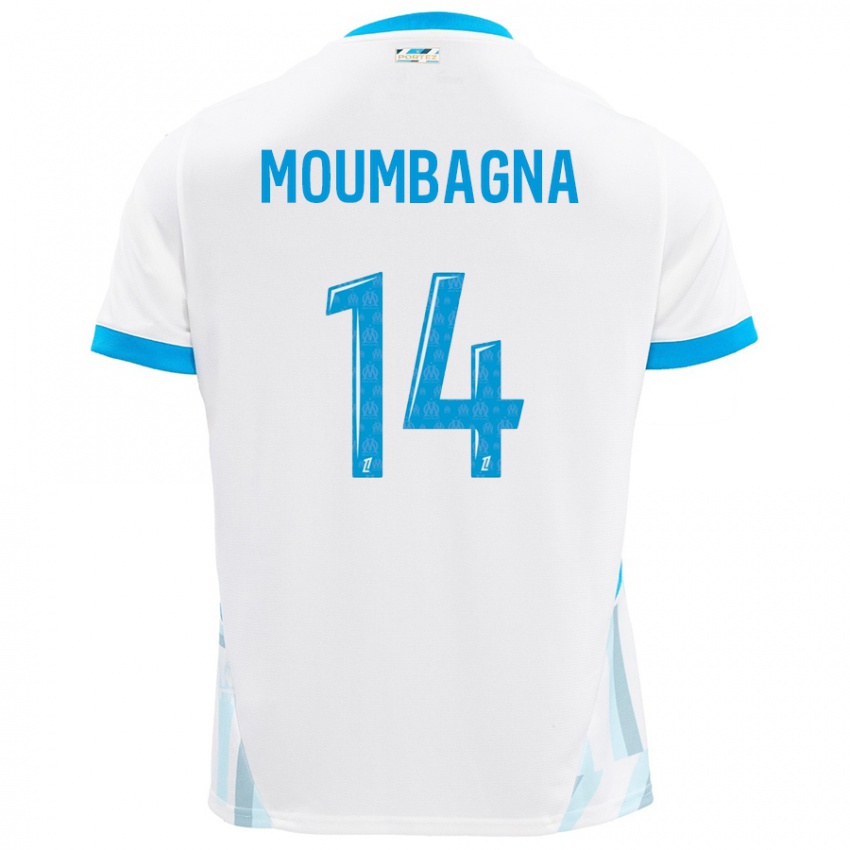 Enfant Maillot Faris Moumbagna #14 Blanc Bleu Ciel Tenues Domicile 2024/25 T-Shirt Belgique