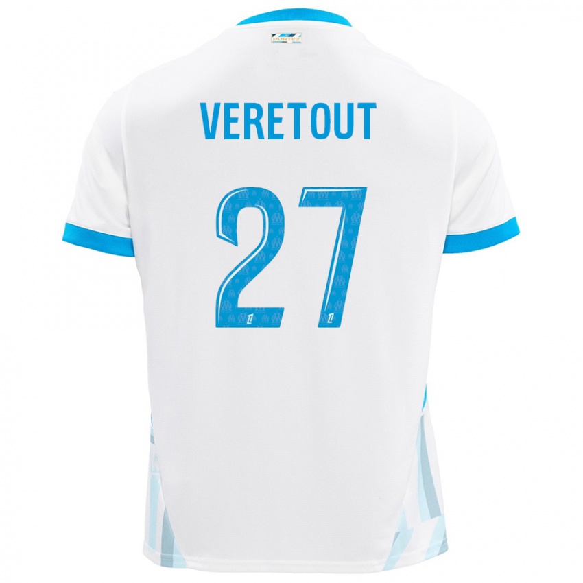 Enfant Maillot Jordan Veretout #27 Blanc Bleu Ciel Tenues Domicile 2024/25 T-Shirt Belgique