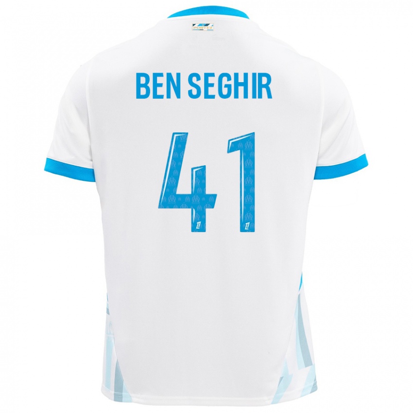 Enfant Maillot Salim Ben Seghir #41 Blanc Bleu Ciel Tenues Domicile 2024/25 T-Shirt Belgique