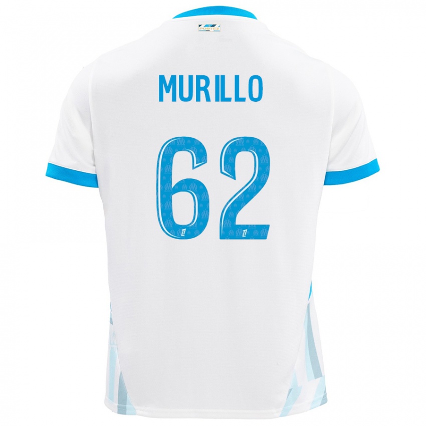 Enfant Maillot Amir Murillo #62 Blanc Bleu Ciel Tenues Domicile 2024/25 T-Shirt Belgique