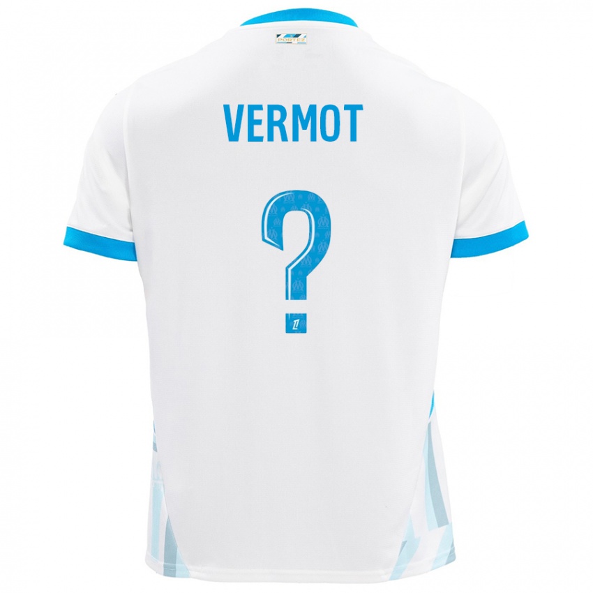 Enfant Maillot Théo Vermot #0 Blanc Bleu Ciel Tenues Domicile 2024/25 T-Shirt Belgique