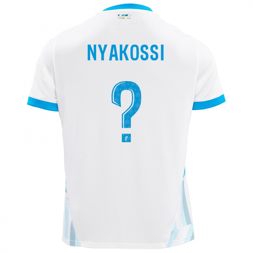 Enfant Maillot Roggerio Nyakossi #0 Blanc Bleu Ciel Tenues Domicile 2024/25 T-Shirt Belgique