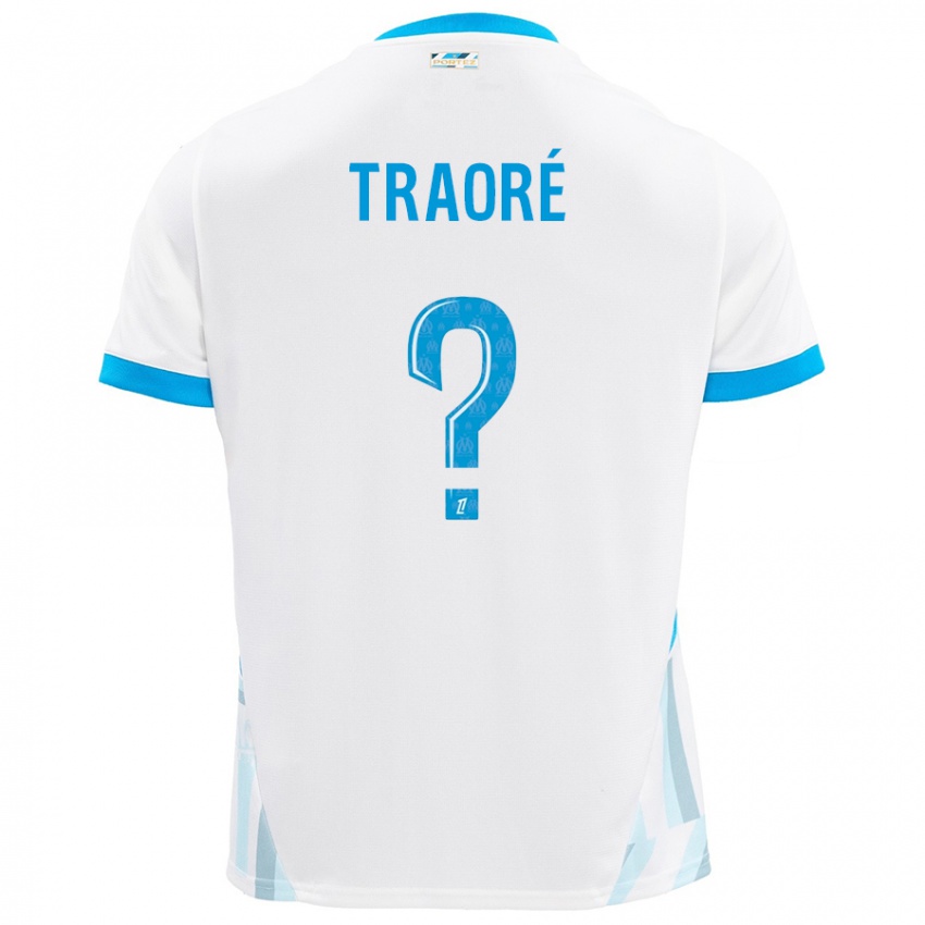 Enfant Maillot Soumaïla Traoré #0 Blanc Bleu Ciel Tenues Domicile 2024/25 T-Shirt Belgique