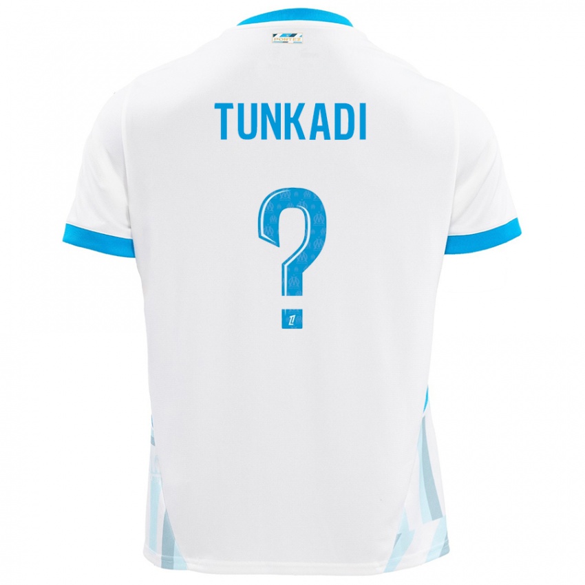 Enfant Maillot Alexandre Tunkadi #0 Blanc Bleu Ciel Tenues Domicile 2024/25 T-Shirt Belgique