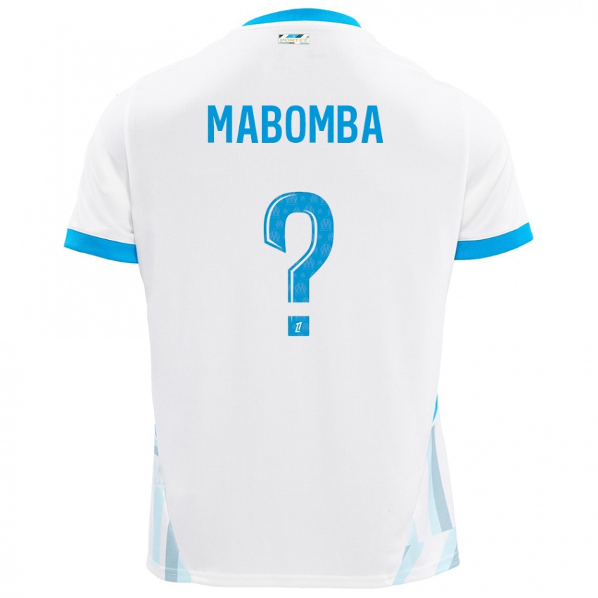 Enfant Maillot Daniel Mabomba #0 Blanc Bleu Ciel Tenues Domicile 2024/25 T-Shirt Belgique