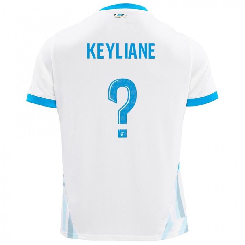 Enfant Maillot Keyliane Abdallah #0 Blanc Bleu Ciel Tenues Domicile 2024/25 T-Shirt Belgique