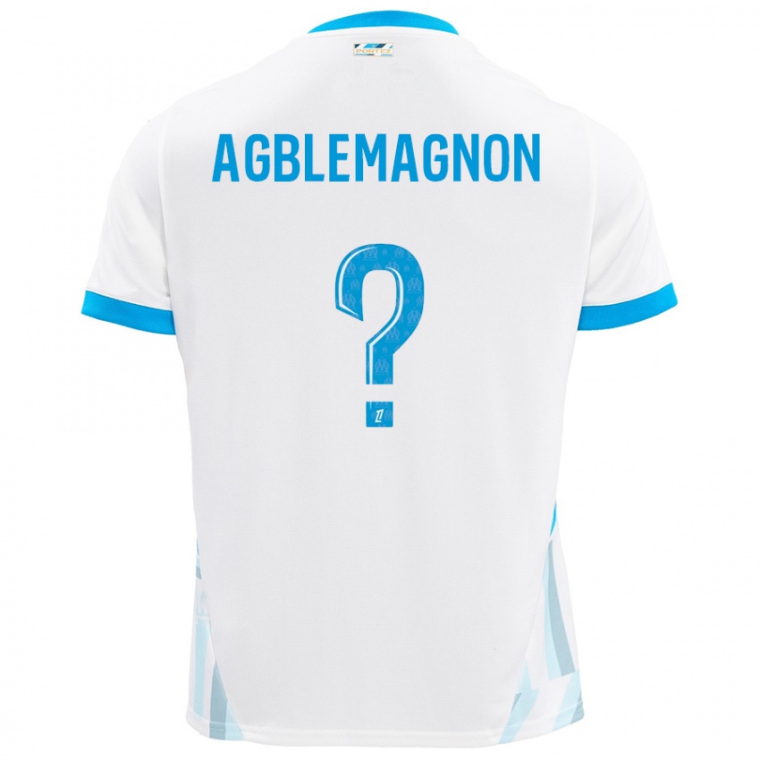 Enfant Maillot Jordan Agblemagnon #0 Blanc Bleu Ciel Tenues Domicile 2024/25 T-Shirt Belgique