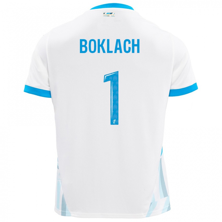 Enfant Maillot Kateryna Boklach #1 Blanc Bleu Ciel Tenues Domicile 2024/25 T-Shirt Belgique