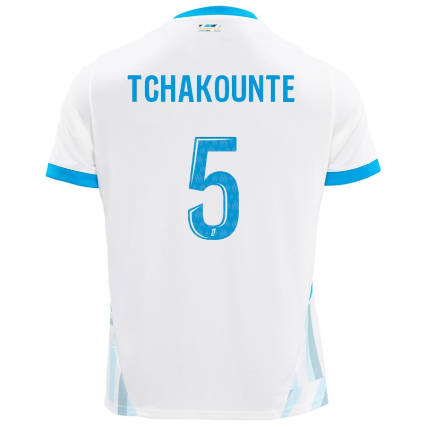 Enfant Maillot Annaëlle Tchakounté #5 Blanc Bleu Ciel Tenues Domicile 2024/25 T-Shirt Belgique