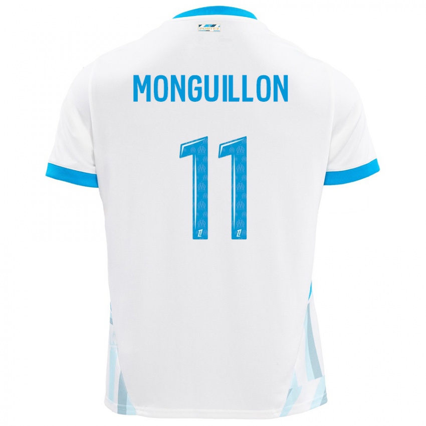 Enfant Maillot Coralie Monguillon #11 Blanc Bleu Ciel Tenues Domicile 2024/25 T-Shirt Belgique