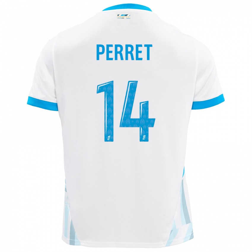 Enfant Maillot Jenny Perret #14 Blanc Bleu Ciel Tenues Domicile 2024/25 T-Shirt Belgique