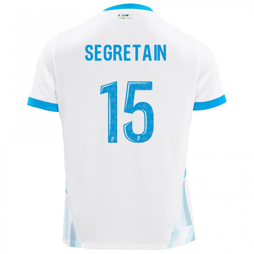 Enfant Maillot Julie Ségrétain #15 Blanc Bleu Ciel Tenues Domicile 2024/25 T-Shirt Belgique