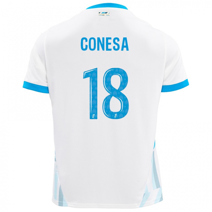 Enfant Maillot Anna Conesa #18 Blanc Bleu Ciel Tenues Domicile 2024/25 T-Shirt Belgique