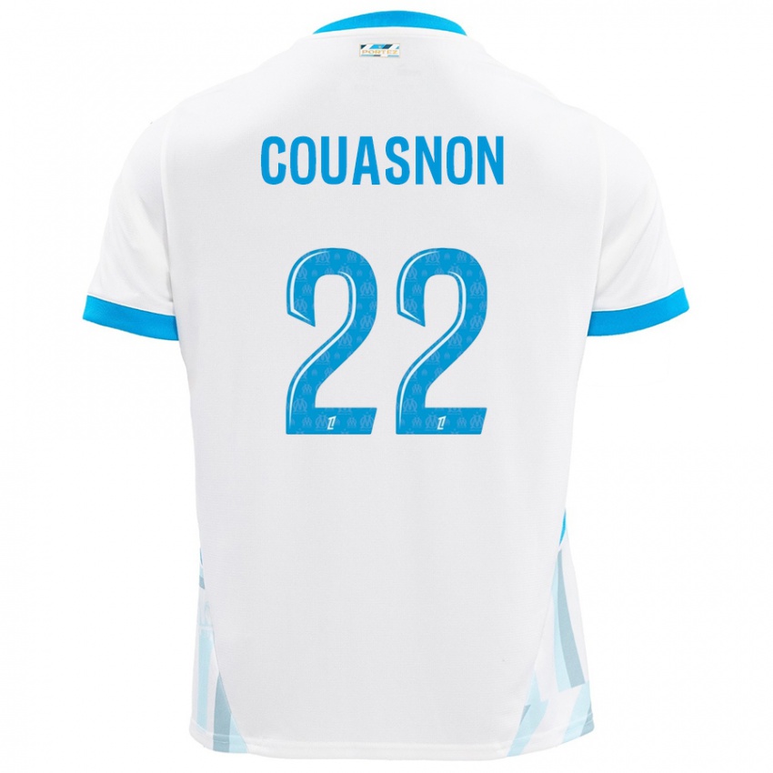 Enfant Maillot Roxane Couasnon #22 Blanc Bleu Ciel Tenues Domicile 2024/25 T-Shirt Belgique