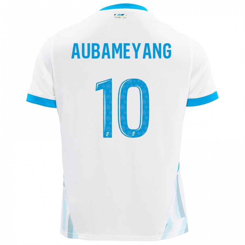 Enfant Maillot Pierre-Emerick Aubameyang #10 Blanc Bleu Ciel Tenues Domicile 2024/25 T-Shirt Belgique