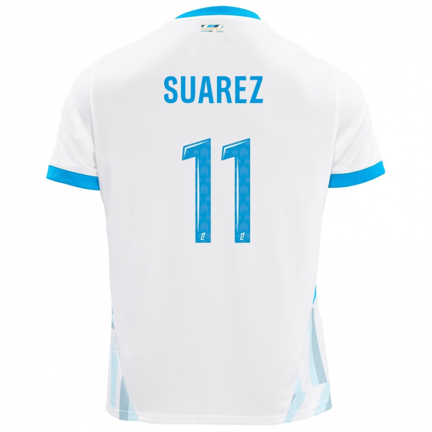 Enfant Maillot Luis Suarez #11 Blanc Bleu Ciel Tenues Domicile 2024/25 T-Shirt Belgique