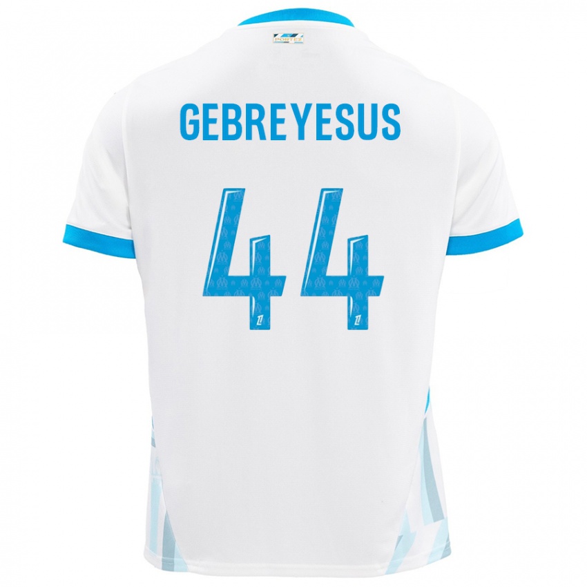 Enfant Maillot Esey Gebreyesus #44 Blanc Bleu Ciel Tenues Domicile 2024/25 T-Shirt Belgique