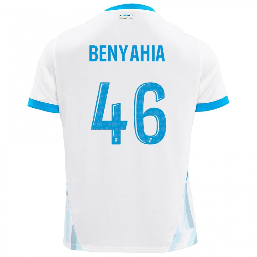 Enfant Maillot Aylan Benyahia-Tani #46 Blanc Bleu Ciel Tenues Domicile 2024/25 T-Shirt Belgique