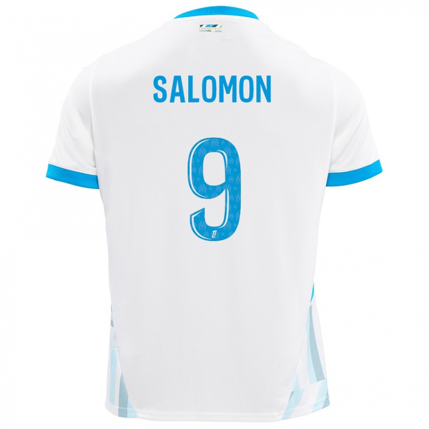 Enfant Maillot Maeva Salomon #9 Blanc Bleu Ciel Tenues Domicile 2024/25 T-Shirt Belgique