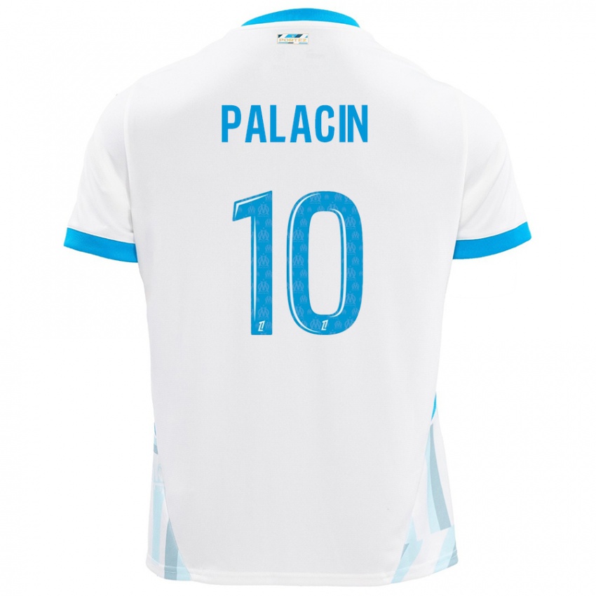 Enfant Maillot Sara Palacin #10 Blanc Bleu Ciel Tenues Domicile 2024/25 T-Shirt Belgique