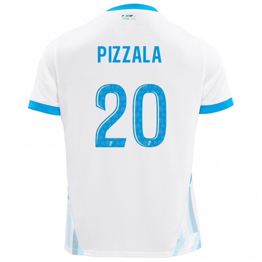 Enfant Maillot Caroline Pizzala #20 Blanc Bleu Ciel Tenues Domicile 2024/25 T-Shirt Belgique