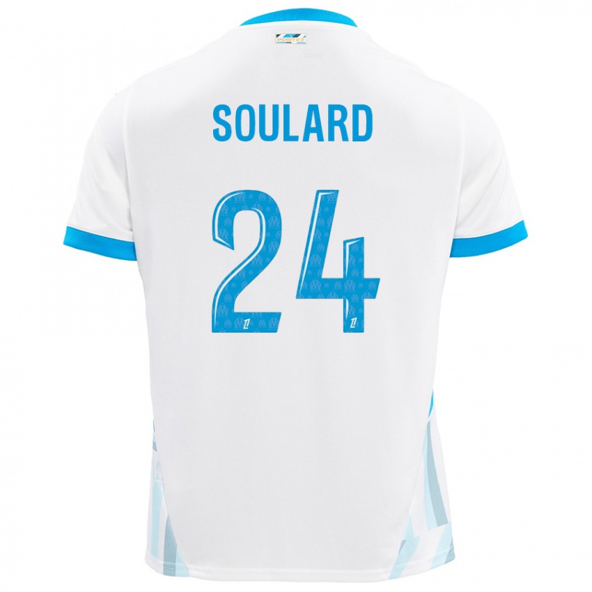 Enfant Maillot Amandine Soulard #24 Blanc Bleu Ciel Tenues Domicile 2024/25 T-Shirt Belgique