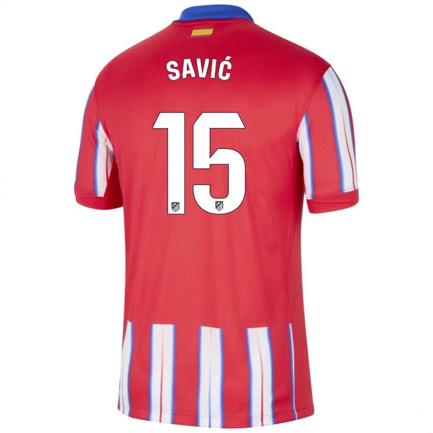 Kinder Stefan Savic #15 Rot Weiß Blau Heimtrikot Trikot 2024/25 T-Shirt Belgien