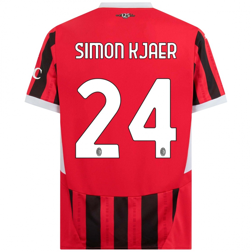 Kinder Simon Kjaer #24 Rot Schwarz Heimtrikot Trikot 2024/25 T-Shirt Belgien