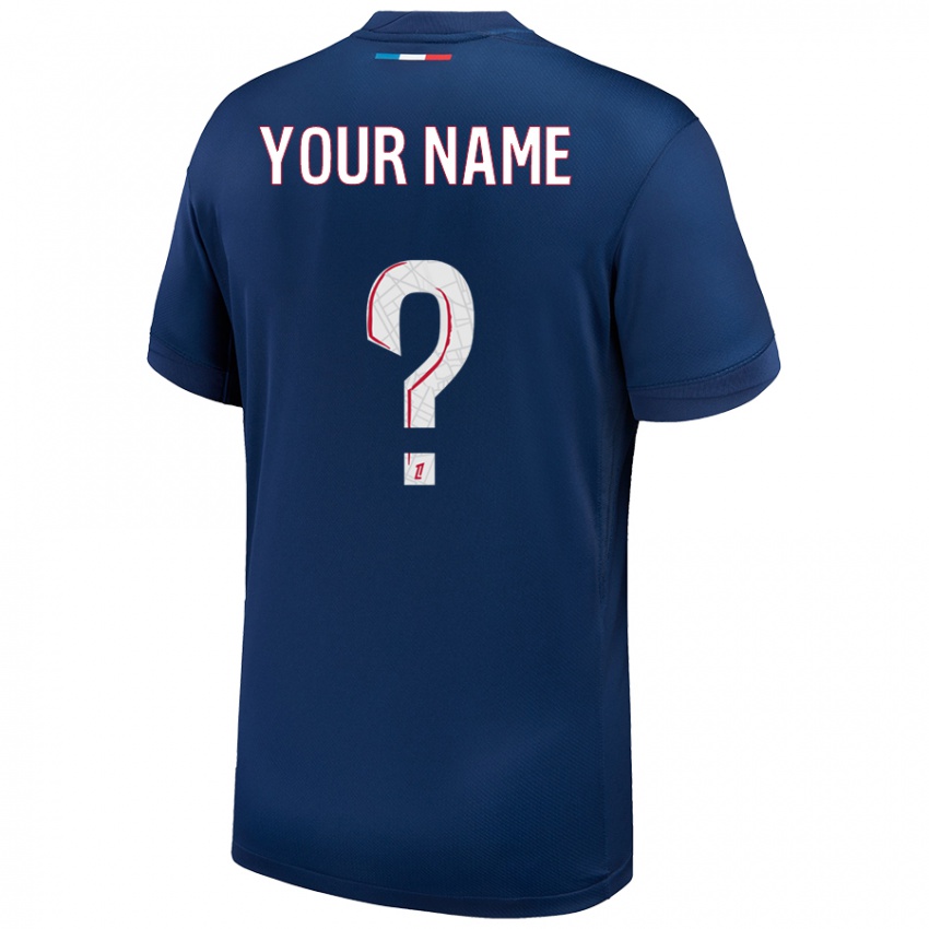 Enfant Maillot Votre Nom #0 Bleu Marine Blanc Tenues Domicile 2024/25 T-Shirt Belgique