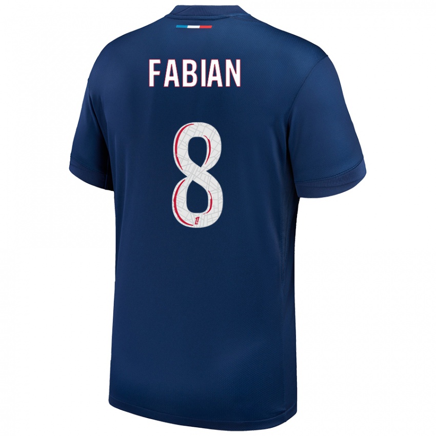 Enfant Maillot Fabian Ruiz #8 Bleu Marine Blanc Tenues Domicile 2024/25 T-Shirt Belgique