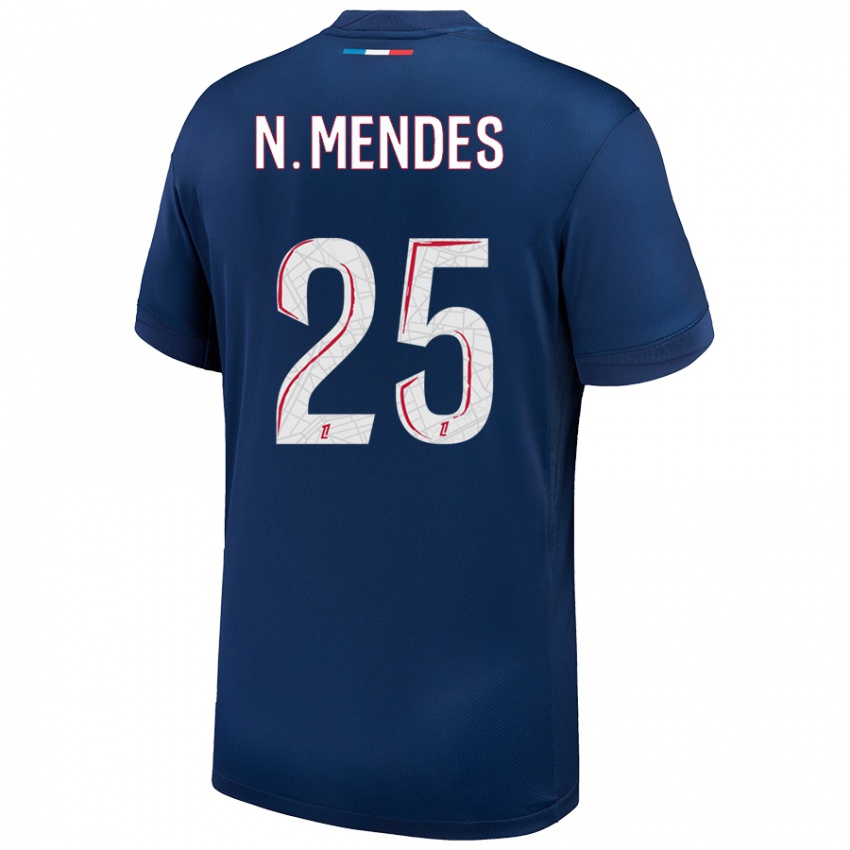 Enfant Maillot Nuno Mendes #25 Bleu Marine Blanc Tenues Domicile 2024/25 T-Shirt Belgique