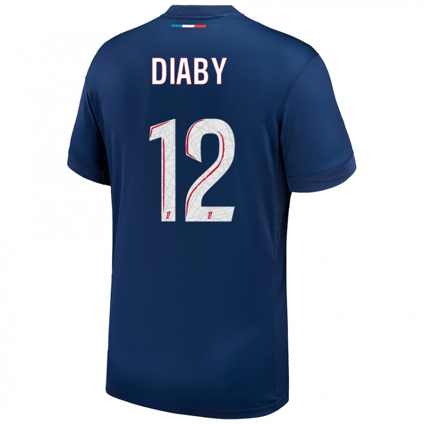 Enfant Maillot Ibrahima Diaby #12 Bleu Marine Blanc Tenues Domicile 2024/25 T-Shirt Belgique