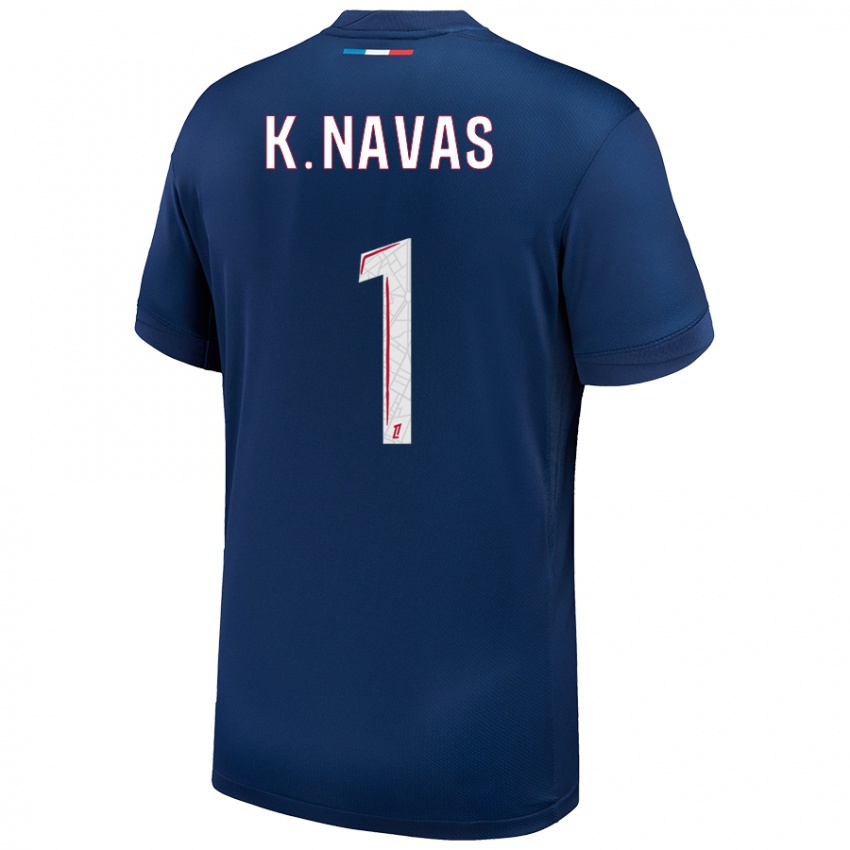 Enfant Maillot Keylor Navas #1 Bleu Marine Blanc Tenues Domicile 2024/25 T-Shirt Belgique