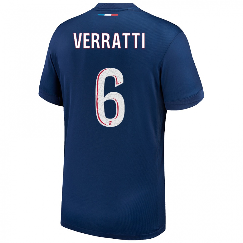 Enfant Maillot Marco Verratti #6 Bleu Marine Blanc Tenues Domicile 2024/25 T-Shirt Belgique