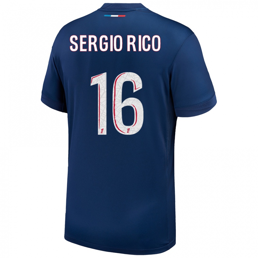 Enfant Maillot Sergio Rico #16 Bleu Marine Blanc Tenues Domicile 2024/25 T-Shirt Belgique