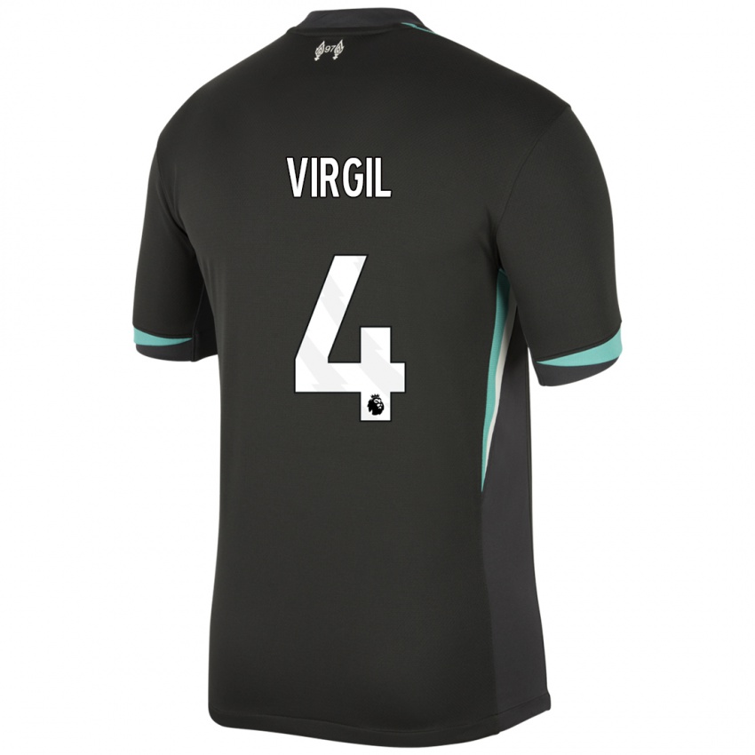 Kinderen Virgil Van Dijk #4 Zwart Antraciet Wit Uitshirt Uittenue 2024/25 T-Shirt België